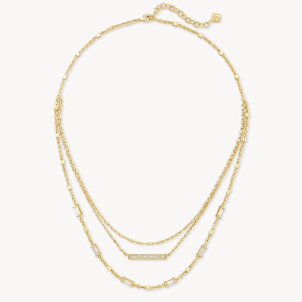 Kendra Scott Addison Triple Strand Gold Necklace w/ clear stones - Picture 2 of 5